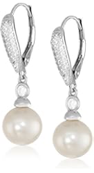 Platinum-Plated Sterling Silver Cubic Zirconia Freshwater Cultured Pearl Drop Earrings