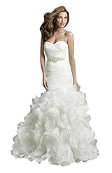 Strapless Organza Beaded Lace-Up Mermaid Full Length Short Wedding Dress 