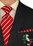 IMAGE OF Berioni Hand Made in Italy 100% Woven Silk Mens Neck Tie + Pocket Square Jacquard Woven Tie and Hanky Set Red White Y2 (Red White Y2)