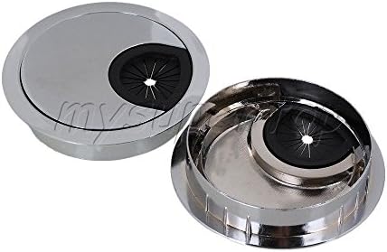 2 Pcs Bright Silver 60mm Grommet Cable Cord Hole Cover for Computer Desk Office