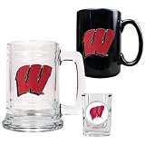 Wisconsin Badgers 15oz Tankard, 15oz Ceramic Mug & 2oz Shot Glass Set - Primary Logo NCAA College Athletics