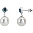 14K White Gold Paspaley South Sea Cultured Fine Circle Pearl and London Blue Topaz Earrings - 11.00mm