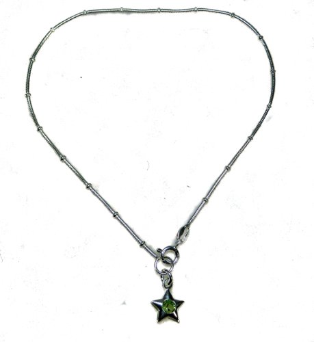 stabile Schlangen-Fusskette mit gruenem Stern, Sterling-Silber 925