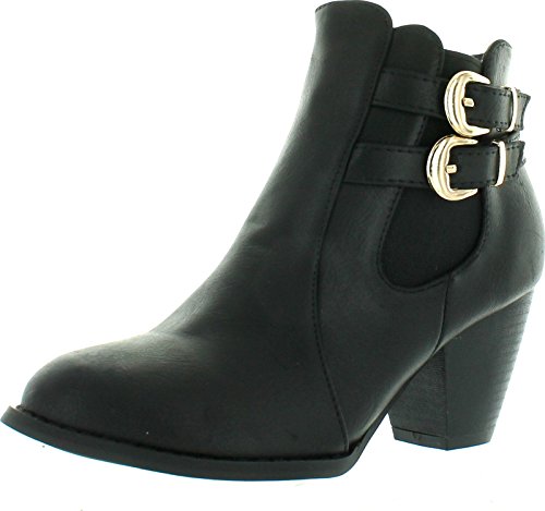 Top Moda TAIL-3 Women's Buckle Stacked Block Heel Chelsea Ankle Booties