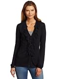 ESPRIT Women's Ruffle Front Jersey Blouse, Dark Navy, X-Large
