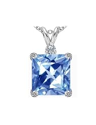 Original Star K (tm) Large 12mm Square Cut Simulated Aquamarine Pendant in 925 Sterling Silver