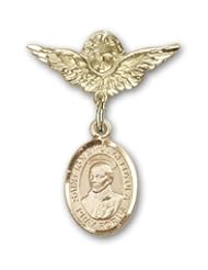 Gold Filled Baby Badge with St. Ignatius Charm and Angel with Wings Badge Pin