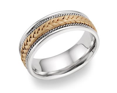 14K Solid Two-Tone Gold Braided Wedding Band Ring
