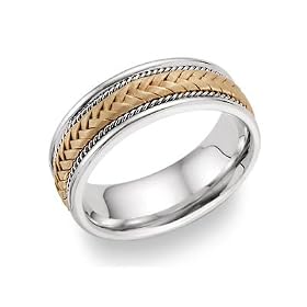 14K Solid Two-Tone Gold Braided Wedding Band Ring