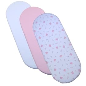 Pack of 3 Fitted Cotton Moses Basket Sheets - 1 White, 1 Pink, 1 Pink Teddy Ami