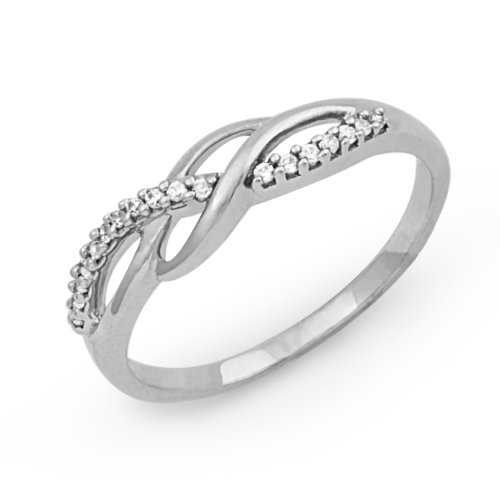Sterling Silver Round Diamond Twisted Fashion Ring (1/10 cttw)