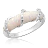 10k White Gold Created Opal w  Diamonds Wrap Ring, Size 7