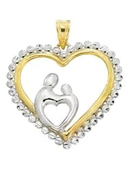 Heart Shaped Mother And Child Pendant With Rhodium Plating 10K Yellow 68311