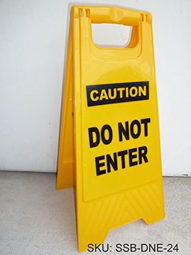 Safety Floor Sign, "CAUTION DO NOT ENTER", sturdy & glossy plastics, imprinted 2 sides in black on yellow, 24.5 inch height x 12.0 inch width