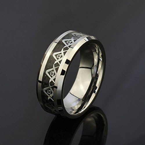 United Jewelry 8mm High Polish Religion Masonic G Mark Tungsten Ring,size 7-13