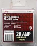 CONNECTICUT ELECTRIC & SWITCH TB220-ACE-CS Interchangeable Circuit Breaker, Double Pole 20 Amp