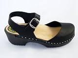 Swedish Clogs : Soft Sole Mary Jane Style Clog in Black Leather UK 5 EUR 38