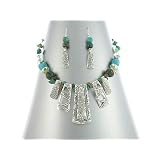 Beautiful Tribal Look Genuine Stone and Turquoise Necklace and Earrings Set Silver Tone ~... by Necklaces Ks Charming Designs