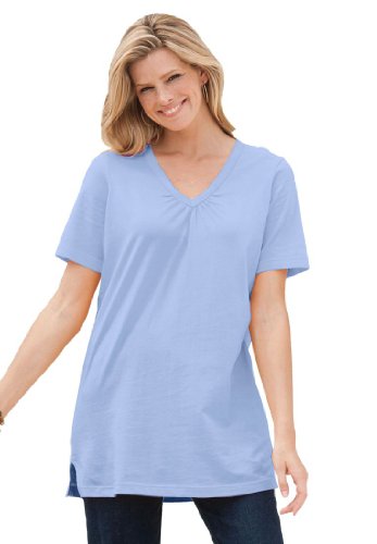 Perfect cotton V-neck tunic, with shirring
