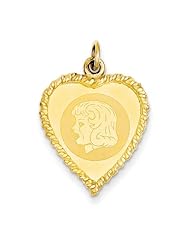 14k Yellow Gold Girl Head .011 Gauge Engravable Pattern Heart Rope Charm Pendant