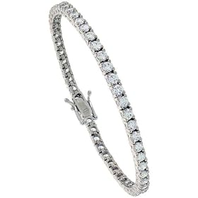 Classic Sterling Silver 5.6 carat size (3 mm) CZ Tennis Bracelet, 7 inches... by 