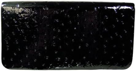 BLACK FAUX PATENT LEATHER OSTRICH SKIN EMBOSSED WALLET