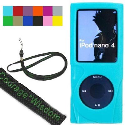 New Ipod Nano 4 Silicone Skin Case Cover for the New Apple iPod Nano Nano-Chromatic 4th Generation 8gb 16gb (Ipod Nano mp3 player not included) + Screen Protector Kit + BONUS WISDOM*COURAGE Neckstrap (Many color available)