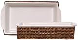 Woven Rattan Rectangle Basket with White Ceramic Casserole Liner 16 1/2"L x 8 1/2"W x 4"H
