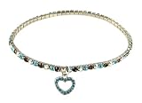 Anklet - Crystal Stretch Charm - Aqua and Brown with Heart Dangle