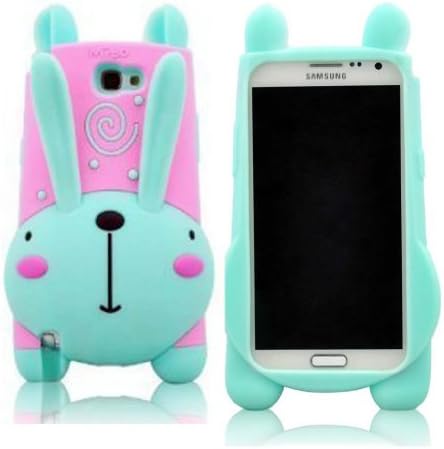 FJX 3D Lovely Rabbit With Morning Glory Horn Style Bracket Design Hybrid Soft Silicone Case Cover Compatible for Samsung Galaxy Note II N7100(Green/Hot Pink)