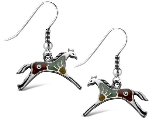 Sterling Silver Turquoise Inlay Mosaic Horse Earrings