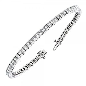 5.00 CT TW Channel Set 100% Natural Princess Cut Diamond Tennis Bracelet in 14k White Gold (F-G-color/VS2-SI1-clarity)