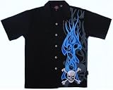 Flaming Skull and Cross Bones Biker Shirt, Dragonfly
