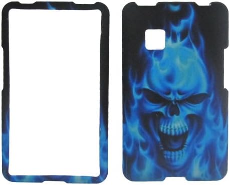 Blue Flame Fire Skull Tracfone Straight Talk Net 10 Lg 840g Lg840g Snap on Rubberized Hard Phone Case Cover Accessory Protector