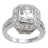 Sterling Silver Cubic Zirconia CZ Antique Style Promise Engagement Ring Set Size 5 6 7 8 9