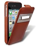Klassische Echt Leder MELKCO Tasche Zubehör für Apple iPhone 4 mit Sichtfenster Braun