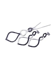 Nickel Free Sterling Silver Pendant & Earring Sets Black CZ Open Tear Drop Design Set