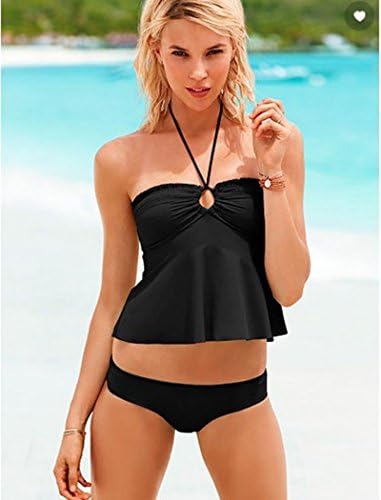 Hiven Cover The Belly Fission Triangle Modest Swimsuit Fashion Cute Bikini (Black,L)