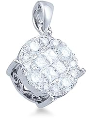 14k White Gold Princess Cut and Round Invisible Channel Set Diamond Solitaire Style Pendant - 25mm Width * 25mm Height (2.0 cttw)