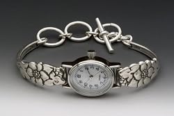 Silver Spoon Floral Petite Woman's Oval Vintage Watch Petal