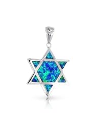 Bling Jewelry 925 Sterling Silver Blue Opal Inlay Star of David Pendant