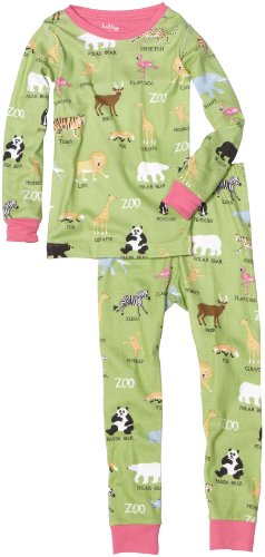 Hatley Girls 2-6x Zoo Animals All Over Polo Pajama Set, Water Lotus, 6