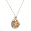 Necklace With Precious Stones - Genuine Clean Diamonds and 9.5mm Freshwater Pearl in 14K Rose Gold Length 18in