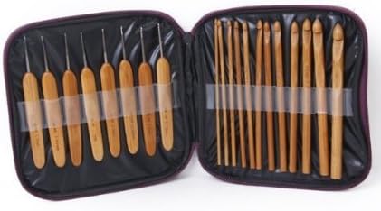 Ifstar 20pcs Professional Bamboo Crochet Hooks Knitting Needles in Different Sizes with Purple PU Case