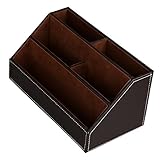 LEVIN 小物収納ボックス 5格PUレザーボックス 卓上 収納ケース リモコンラック 収納ボックス (ダークブラウン)