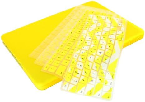 INV DESIGN Great Deal Bundle for Apple Macbook / Macbook Pro with or without Retina Display - Ultra Slim Rubberized Hard Case + 4 Different Styles Silicone TPU Chevron Keyboard Covers (Macbook Pro 13" A1278, Yellow)