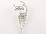 Siamese Cat Clear Crystal Rhinestone Whiskers Kitty Shiny Silver Tone Pin Brooch