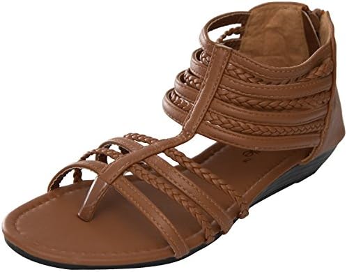 Womens Roman Gladiator Perforated Sandals Flats 3 Colors,7 B(M) US,Brown-81002
