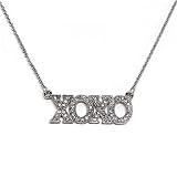 XOXO Pendant Necklace Silver Metal Chain with Clear Rhinestones