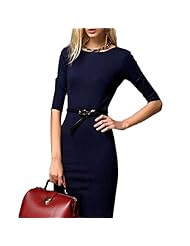 Lace Belted Natural   Waistline Cotton/Polyester Sheath Knee Length General Print Elbow Length Sleeves Club Dress  With a Sash 